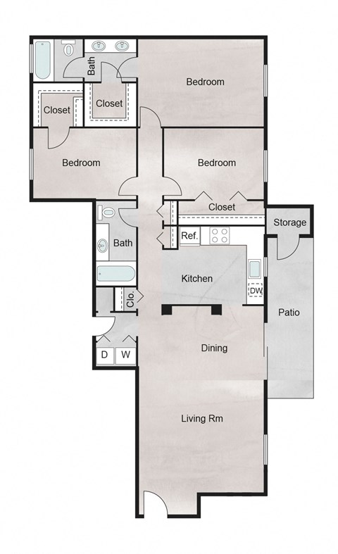 Floor plan for 3 beds, 2 baths, 1315 sqft